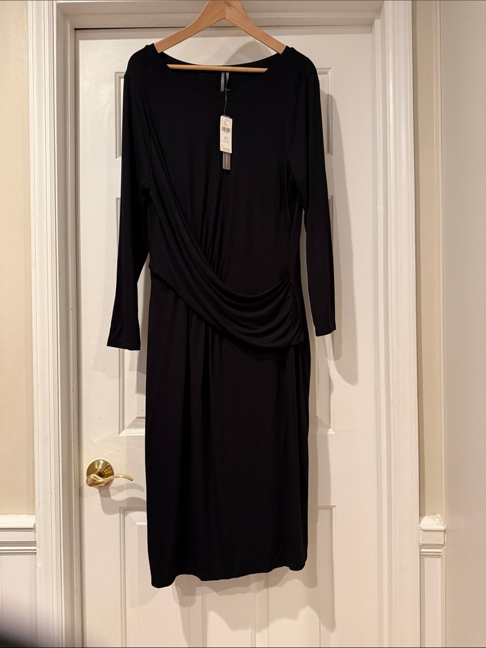 Anthropologie Black Long-Sleeve Draped Midi Dress